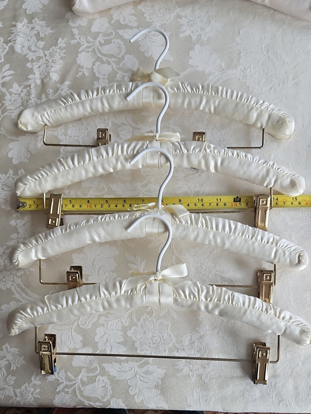 Vintage Ivory Satin Padded Hangers Set of 4